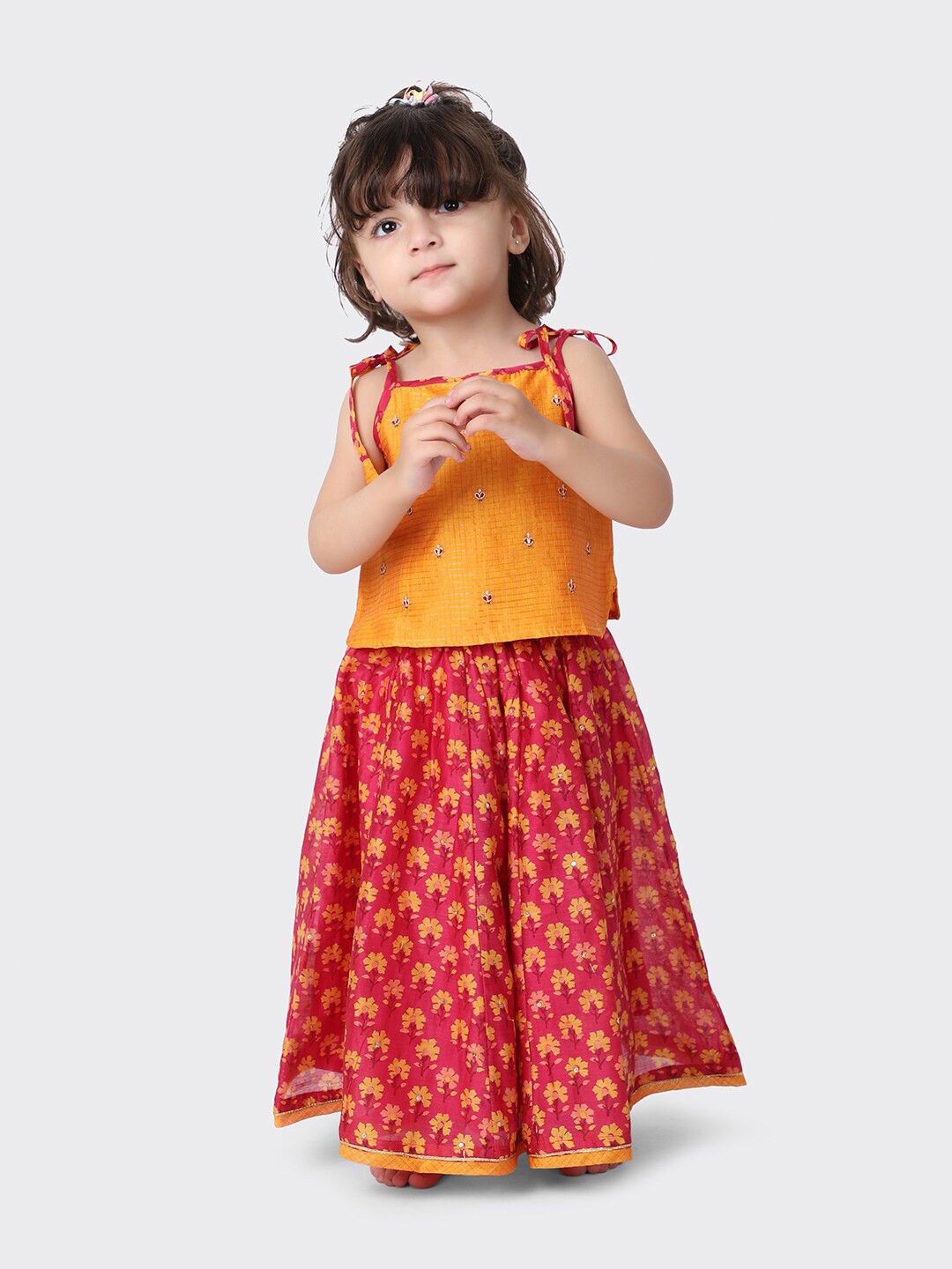 

Fabindia Girls Pink & Orange Printed Ready to Wear Lehenga & Choli