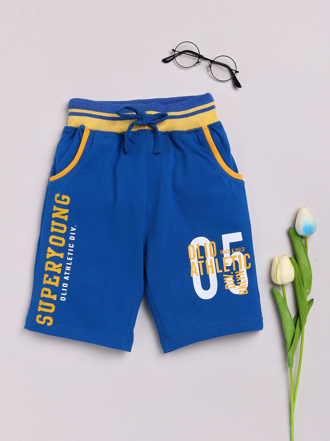 

Olio Kids Boys Blue Printed Cotton Shorts