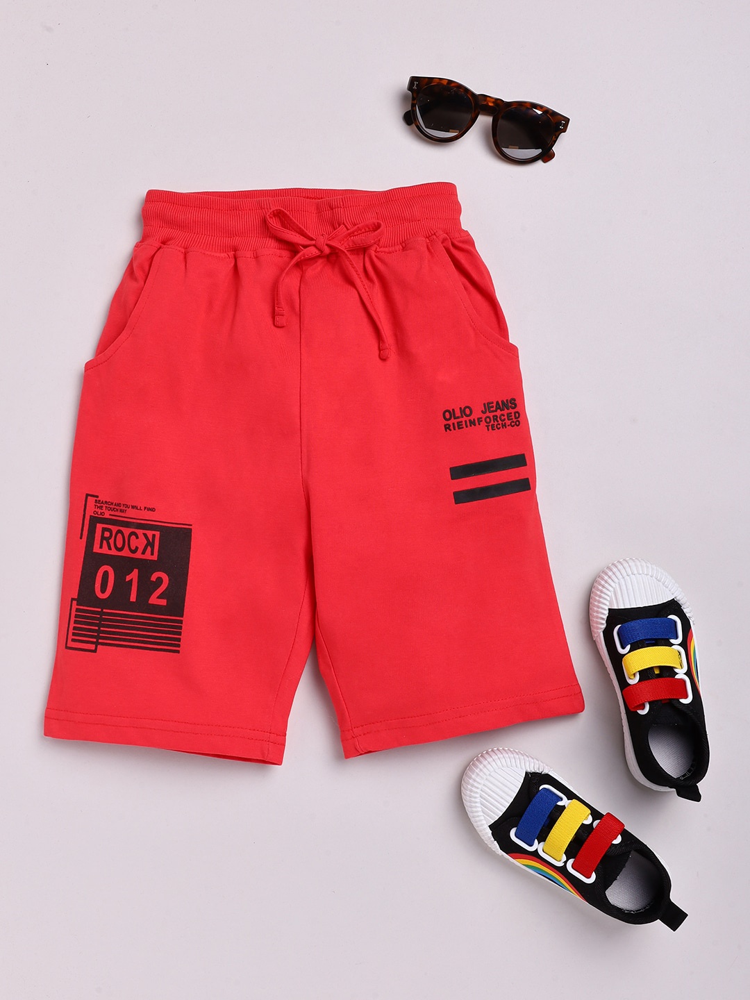 

Olio Kids Boys Red Printed Mid Rise Regular Fit Cotton Shorts