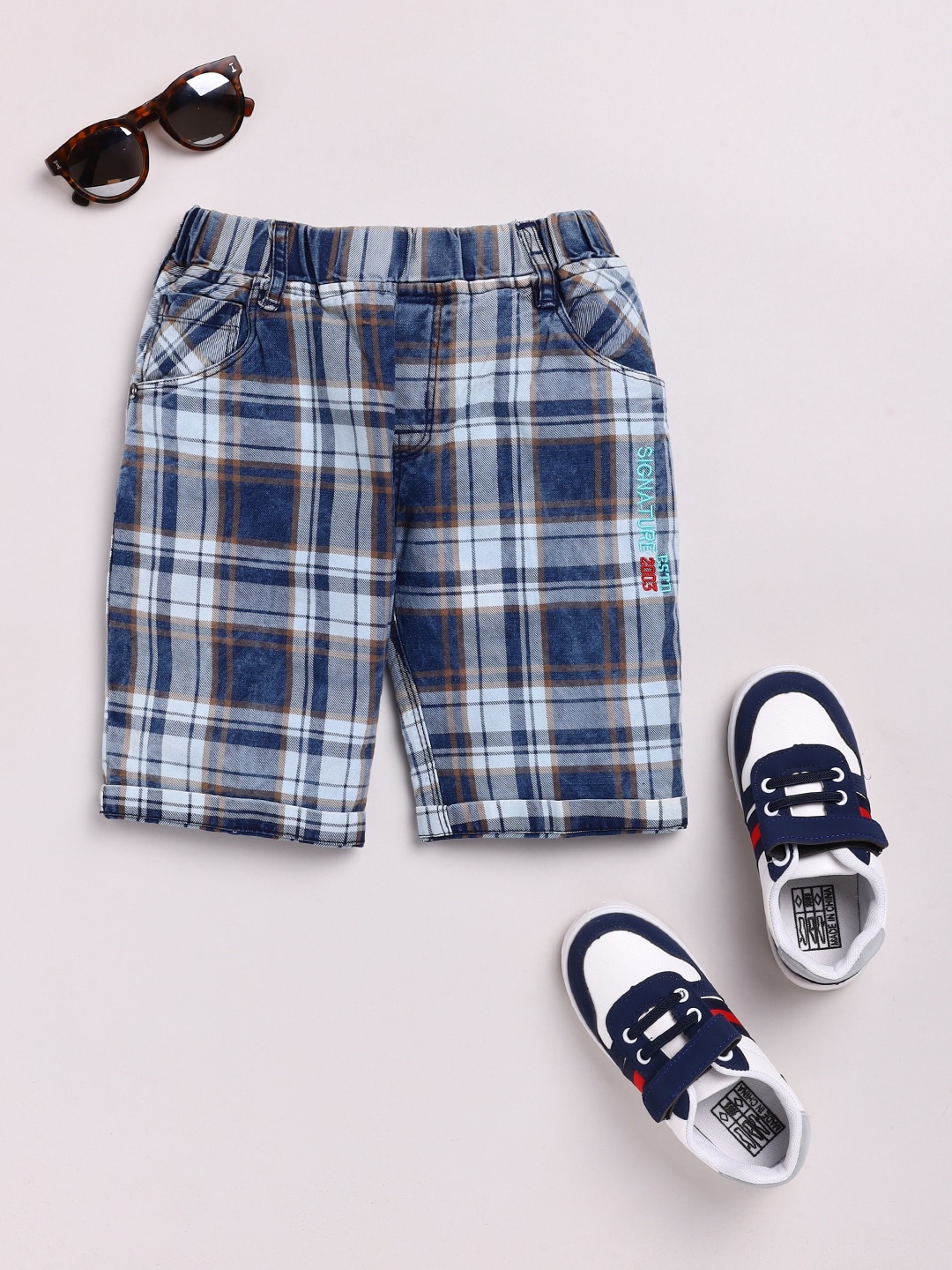 

Olio Kids Boys Blue Checked Shorts