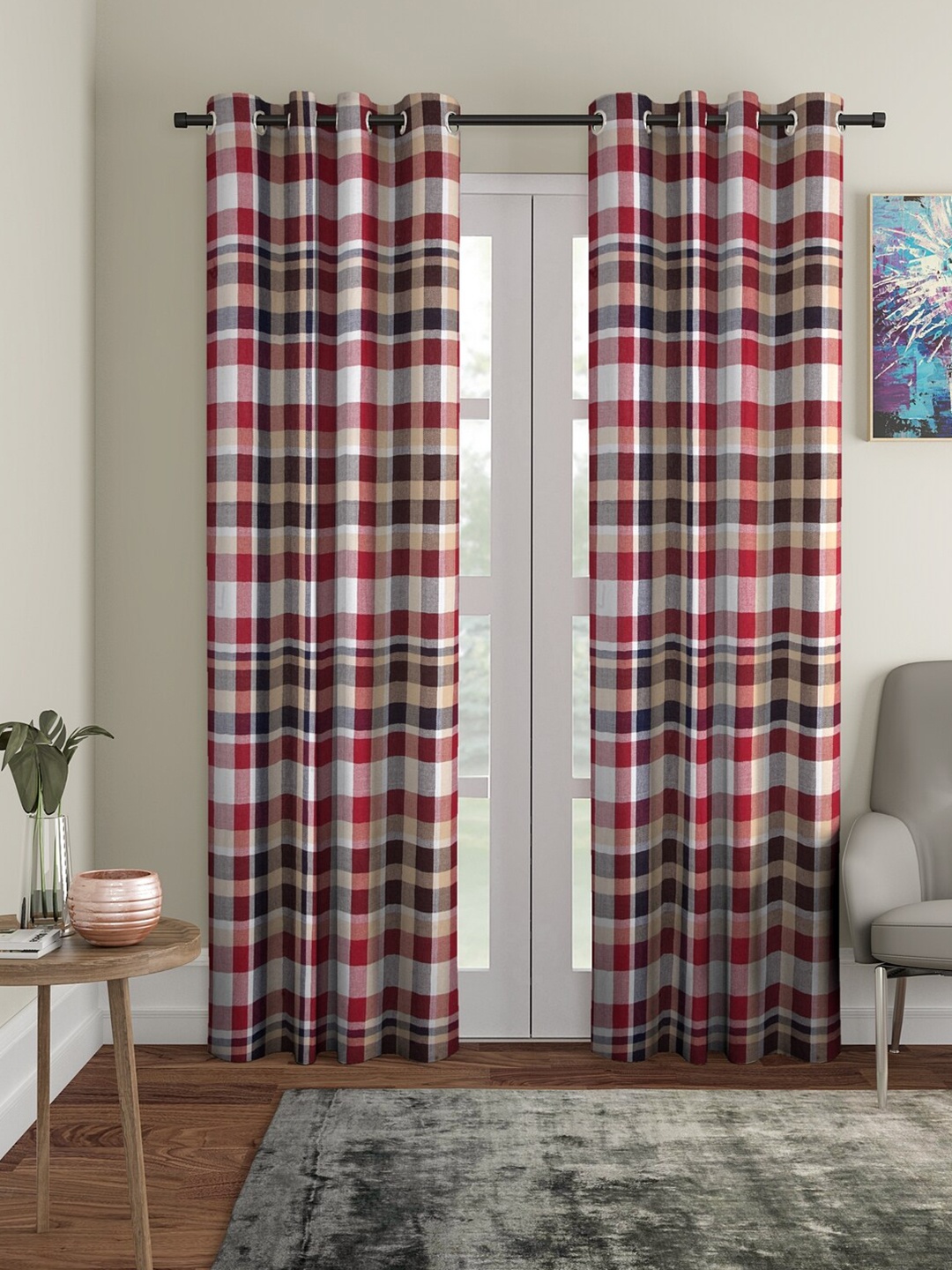 

KLOTTHE Multicoloured & White Set of 2 Geometric Door Curtain, Multi