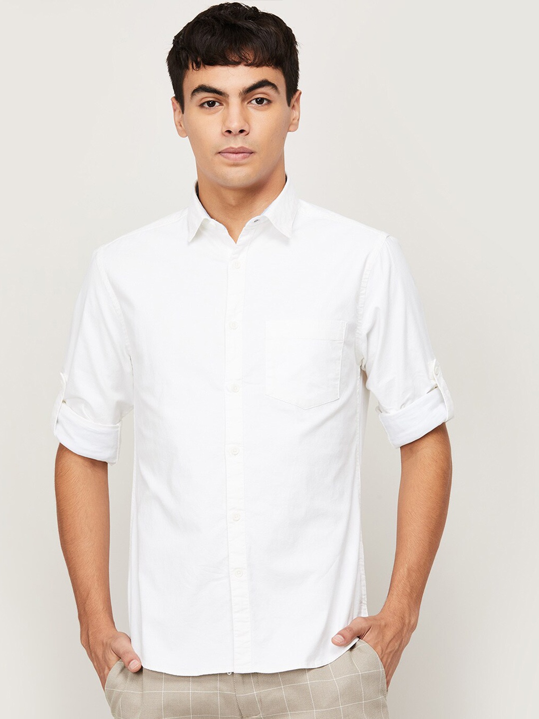 

CODE by Lifestyle Men White Solid Slim Fit Cotton Casual Shirt