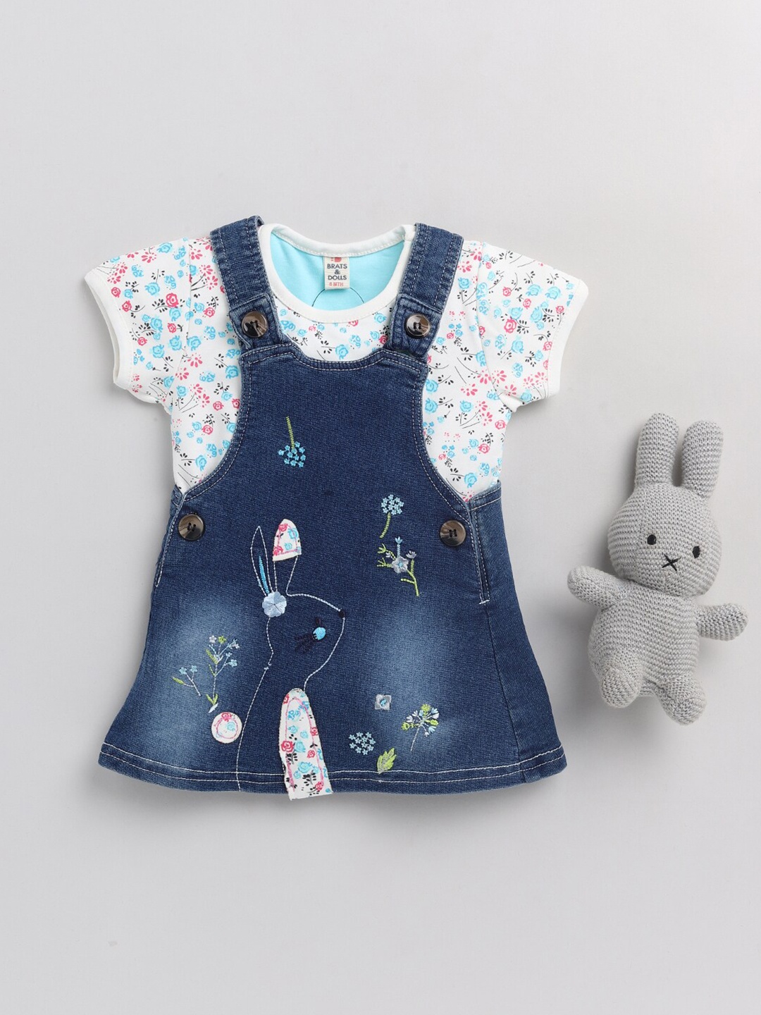 

BRATS AND DOLLS Girls Blue Cotton Pinafore Dress