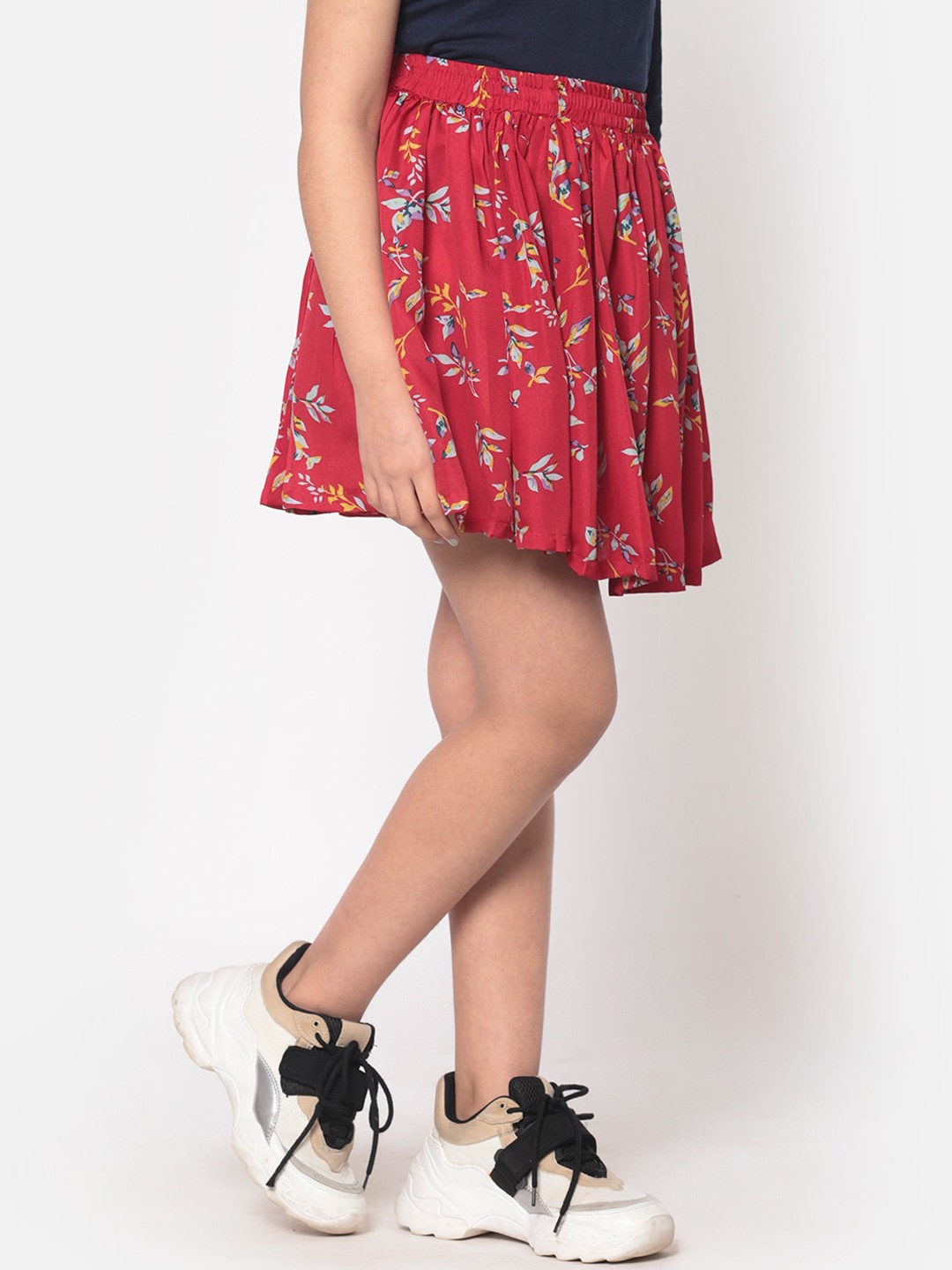 

MINOS Girls Red Floral Printed Mini Flared Skirt