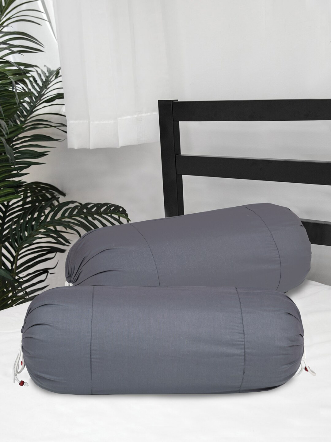 

Clasiko Set Of 2 Grey Solid Pure Cotton Bolster Covers