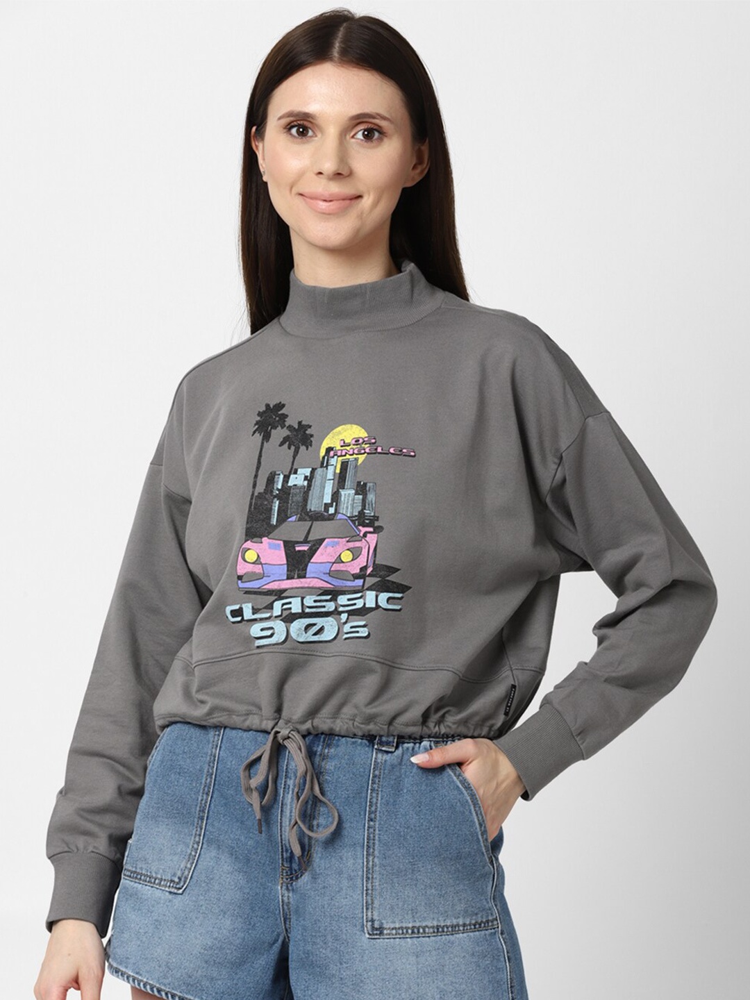 

FOREVER 21 Women Grey Printed Sweatshirt