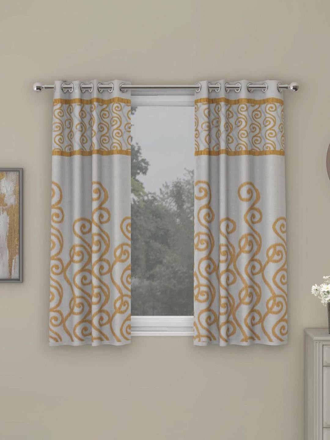 

Athome by Nilkamal Mustard & Off White Set of 2 Window Curtain
