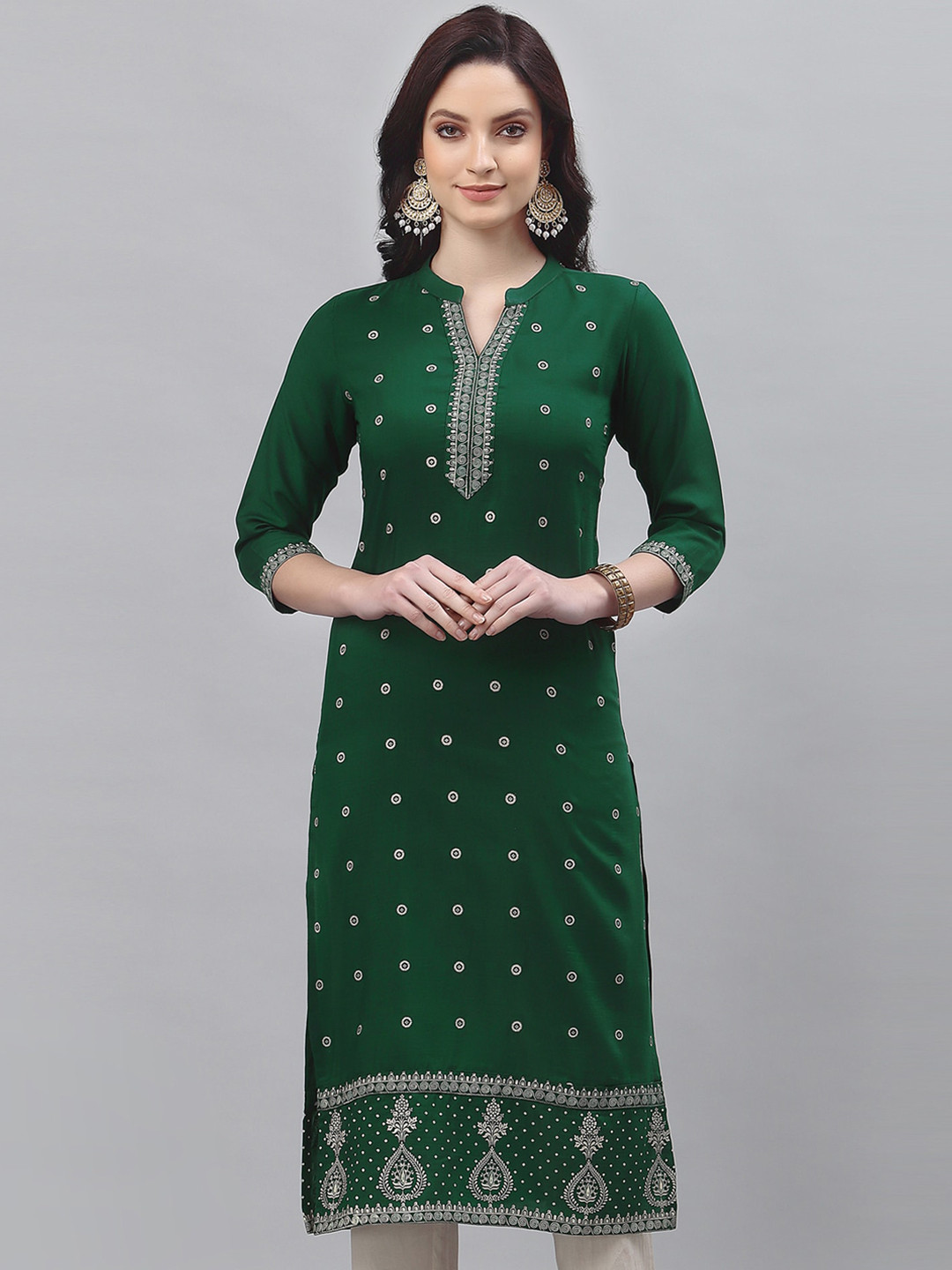 

KALINI Women Green Ethnic Motifs Embroidered Thread Work Kurta