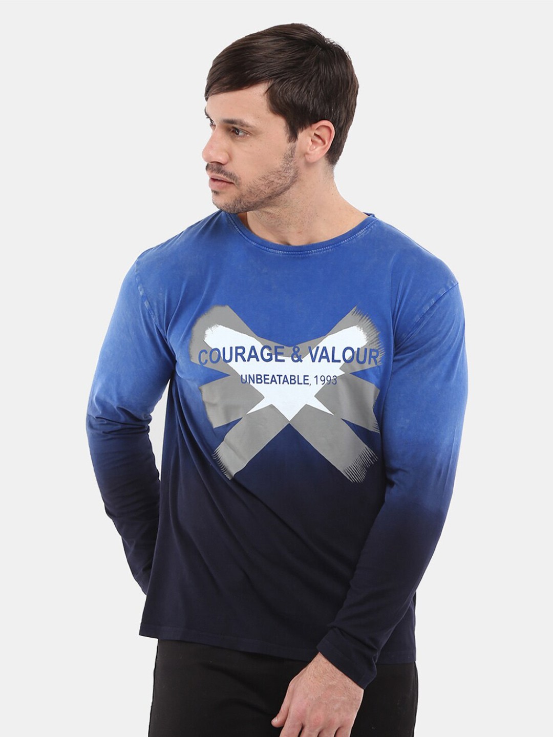 

V-Mart Men Blue Typography Printed Cotton T-shirt