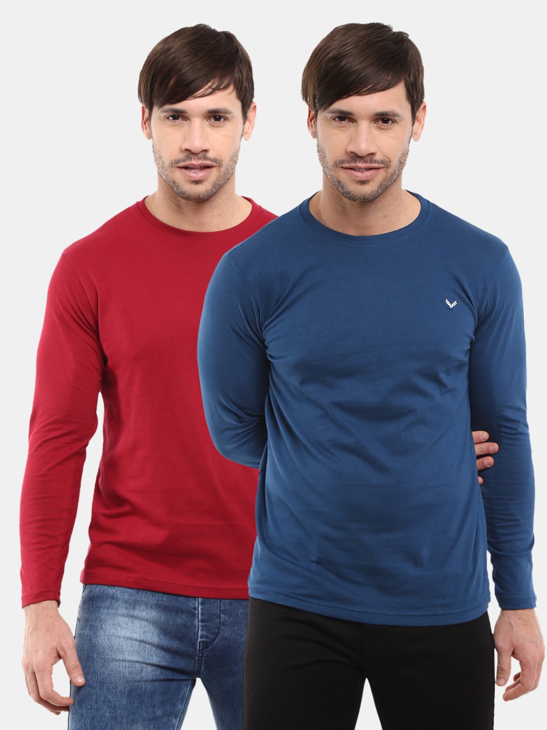 

V-Mart Men Pack of 2 Teal & Red Slim Fit T-shirt