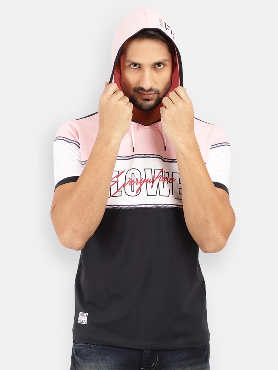 

V-Mart Men Pink & Black Typography Printed Slim Fit T-shirt
