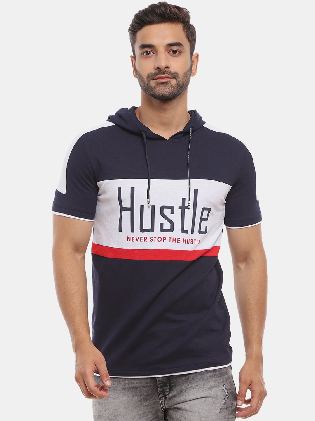 

V-Mart Men Navy Blue Typography Printed Slim Fit T-shirt