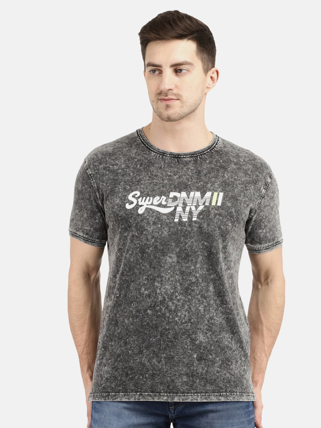 

V-Mart Men Grey Typography Printed Slim Fit Cotton T-shirt