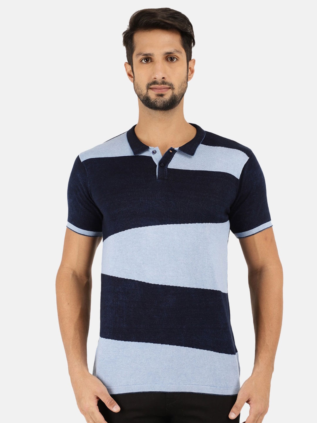 

V-Mart Men Blue Colourblocked Polo Collar Slim Fit T-shirt