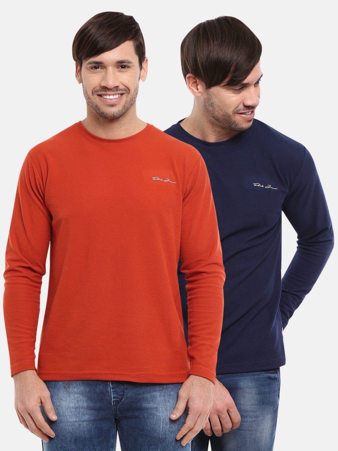 

V-Mart Men Rust & Navy Blue Pack Of 2 T-shirt