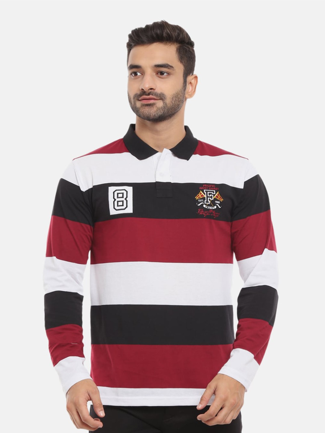 

V-Mart Men Maroon Striped Polo Collar Slim Fit T-shirt