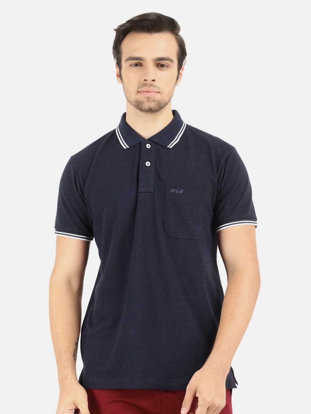 

V-Mart Men Blue Polo Collar Slim Fit T-shirt
