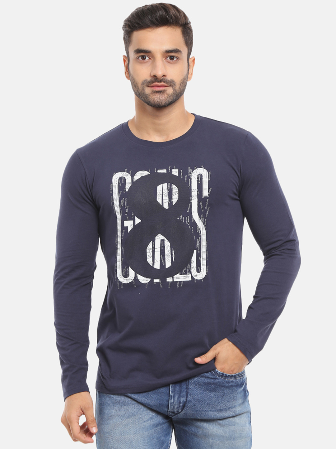 

V-Mart Men Navy Blue Typography Printed Slim Fit Cotton T-shirt