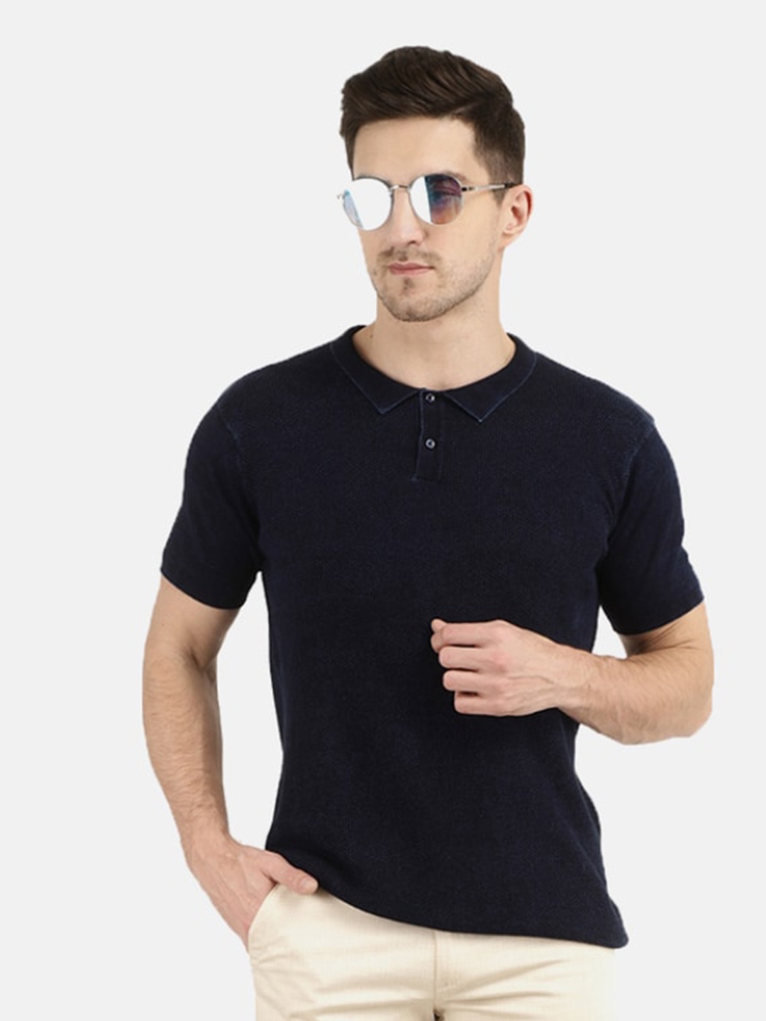 

V-Mart Men Solid Blue Polo Neck Slim Fit T-shirt