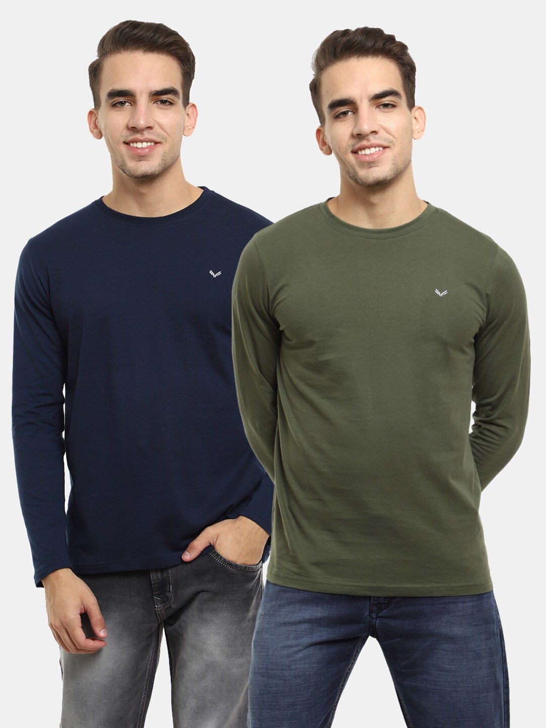 

V-Mart Men Pack of 2 Solid Cotton Slim Fit T-shirts, Navy blue