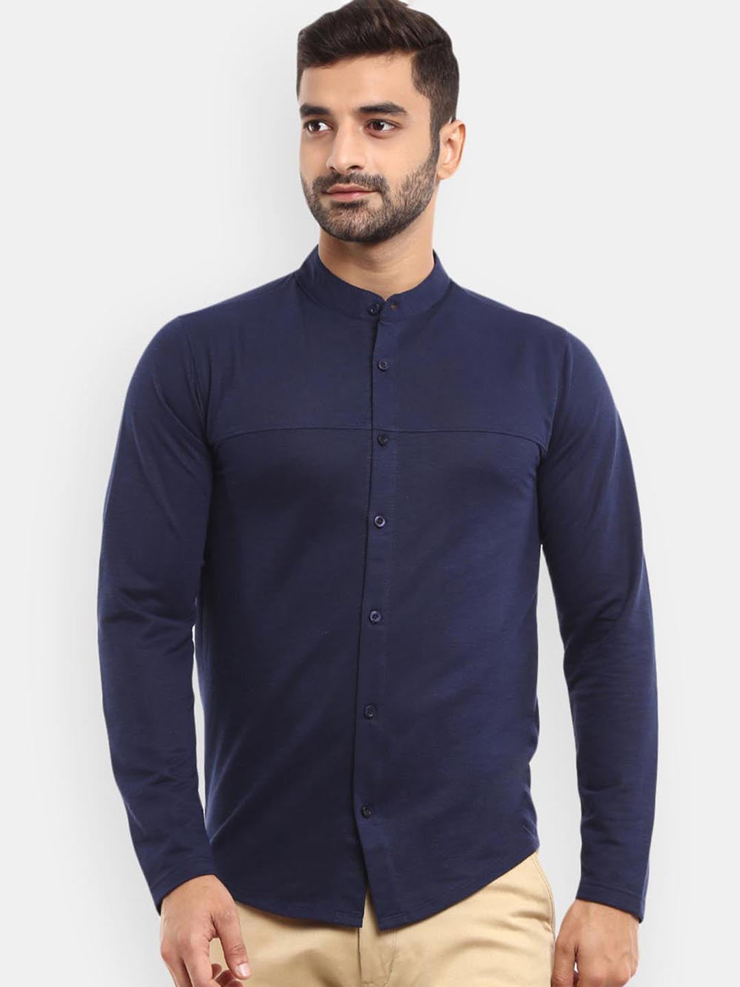 

V-Mart Men Navy Blue Mandarin Collar Slim Fit T-shirt