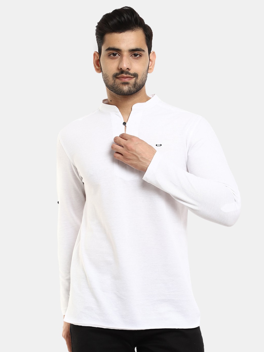 

V-Mart Men White Solid High Neck T-shirt