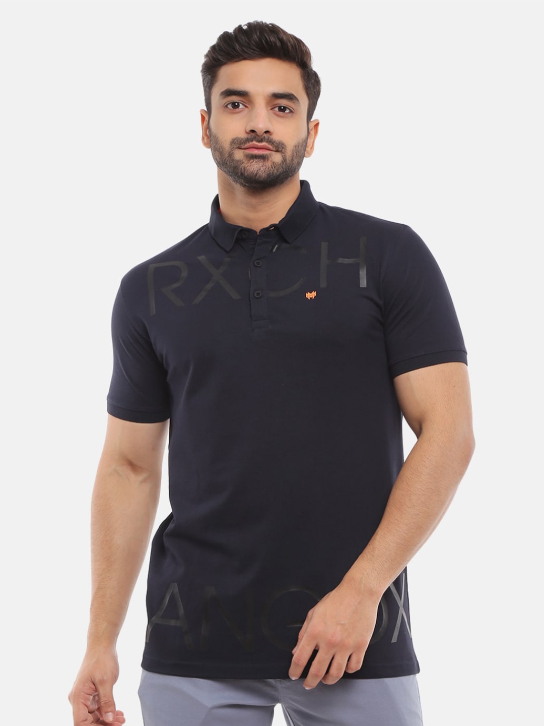 

V-Mart Men Navy Blue Polo Collar T-shirt