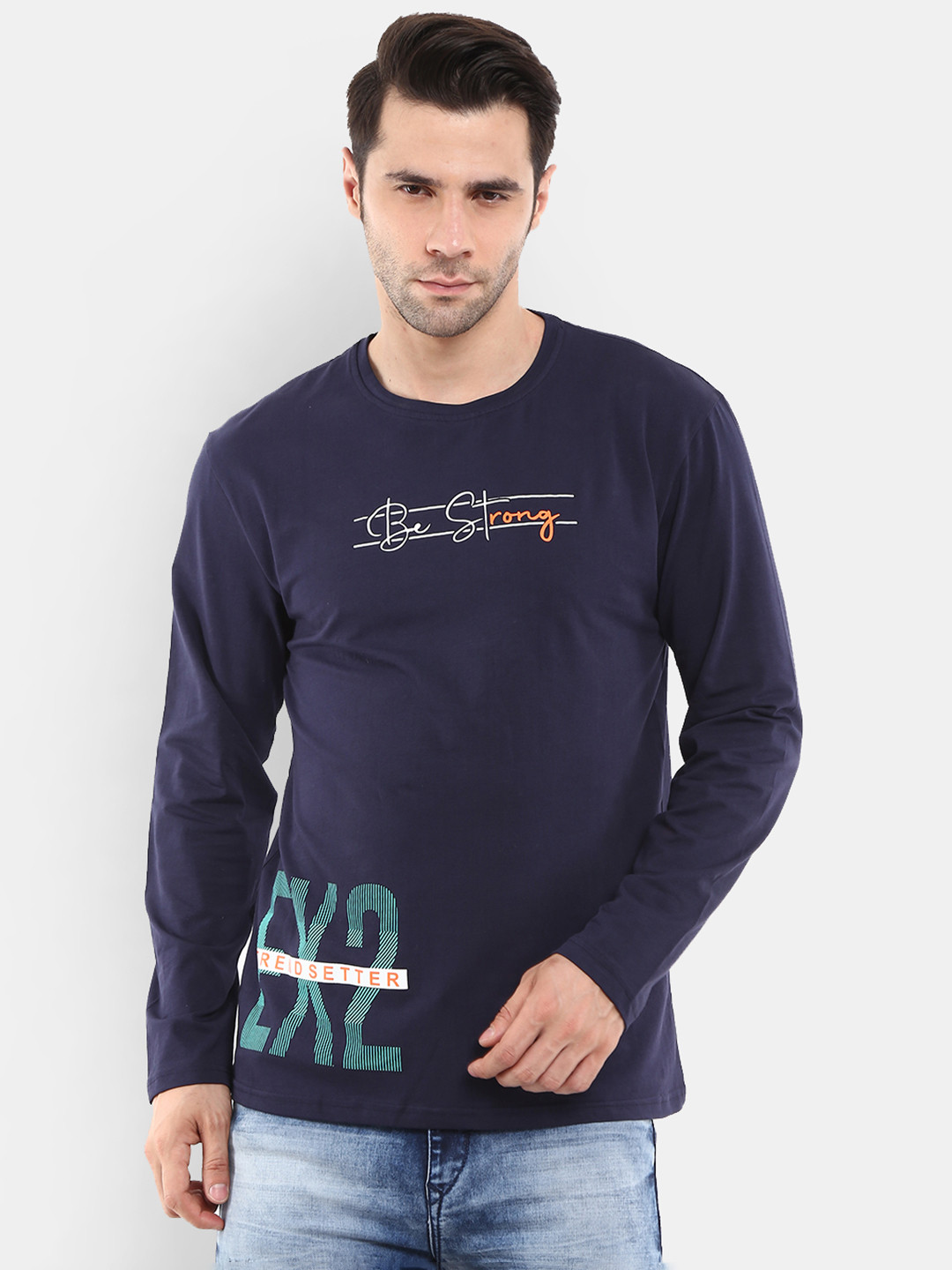 

V-Mart Men Navy Blue Typography Printed Cotton T-shirt