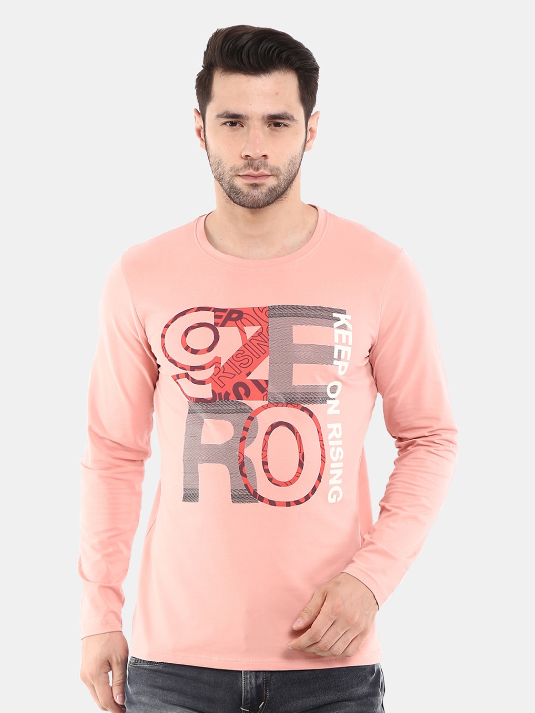 

V-Mart Men Peach Typography Printed Cotton Slim Fit T-shirt