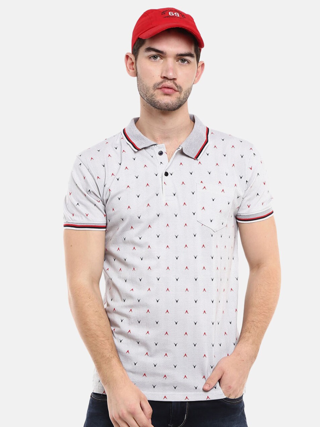 

V-Mart Men Grey Printed Polo Collar T-shirt