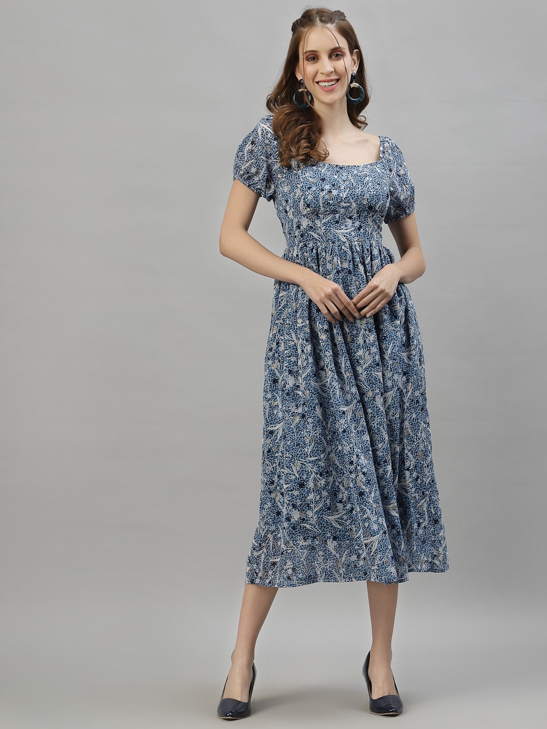 

HOUSE OF KKARMA Blue Floral Empire Midi Dress