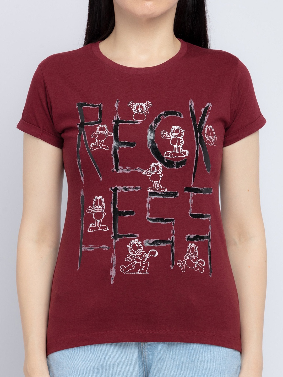 

Status Quo Women Maroon Typography Printed T-shirt