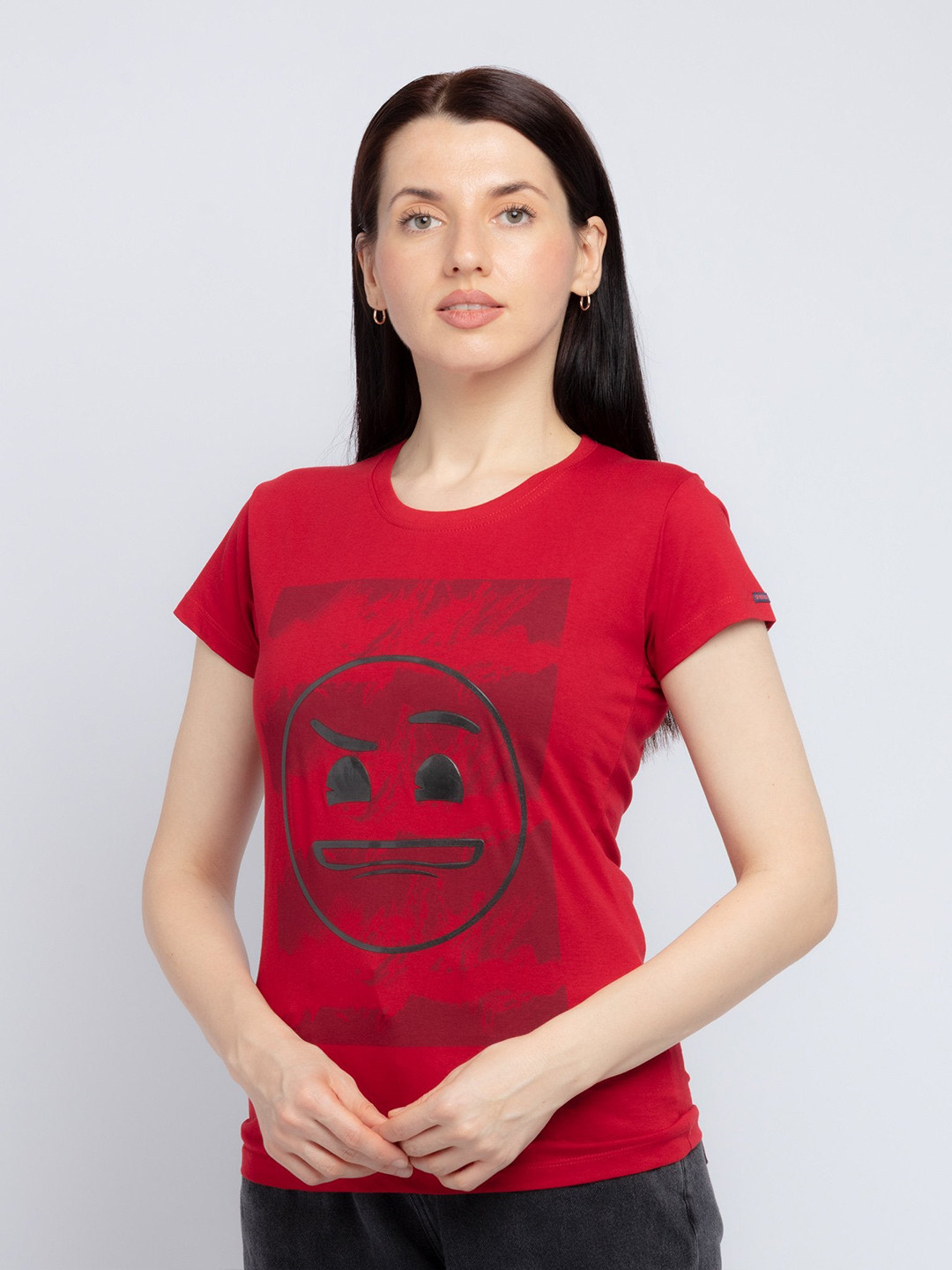 

Status Quo Women Red Emoji Printed T-shirt