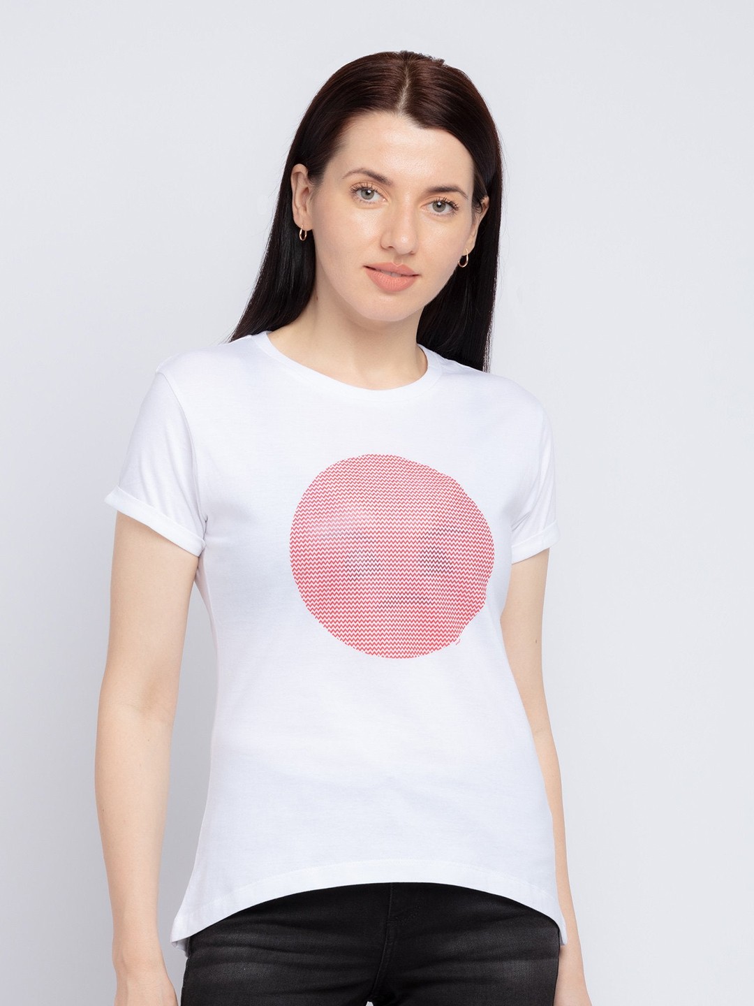 

Status Quo Women White Printed Cotton T-shirt