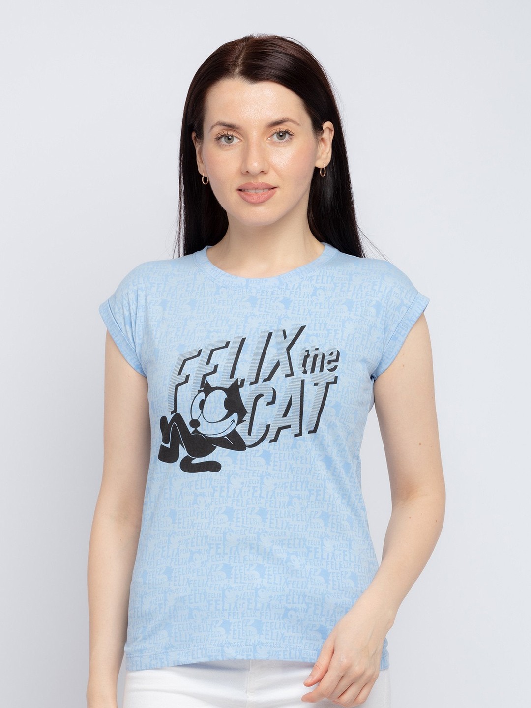 

Status Quo Women Blue Typography Printed Cotton Extended Sleeves T-shirt