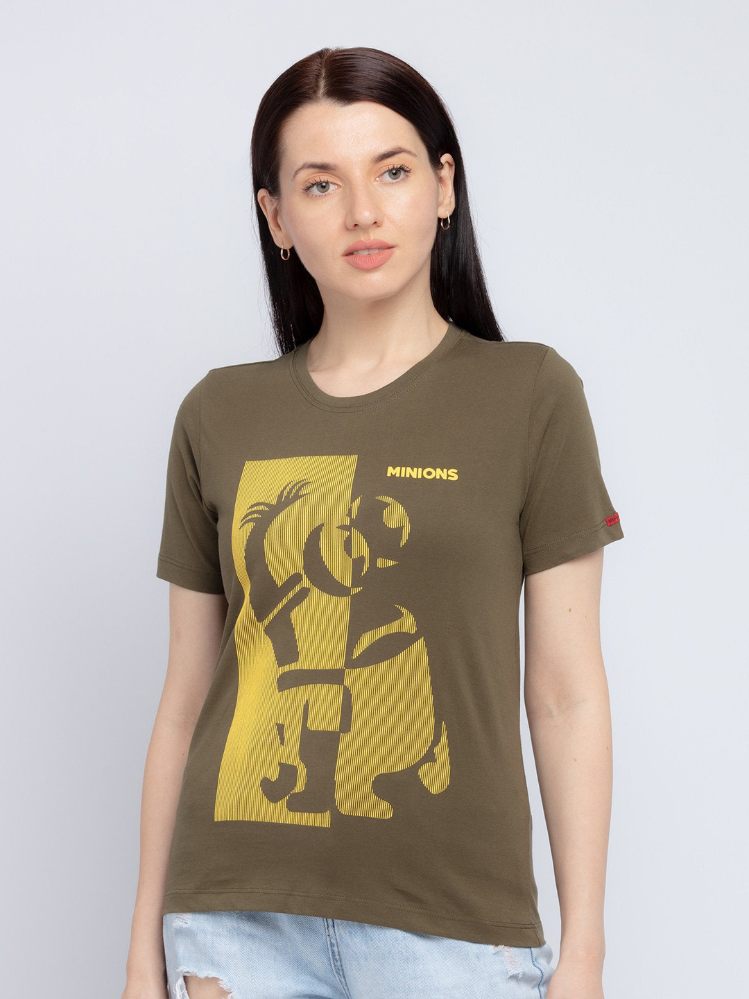 

Status Quo Women Olive Green Printed T-shirt