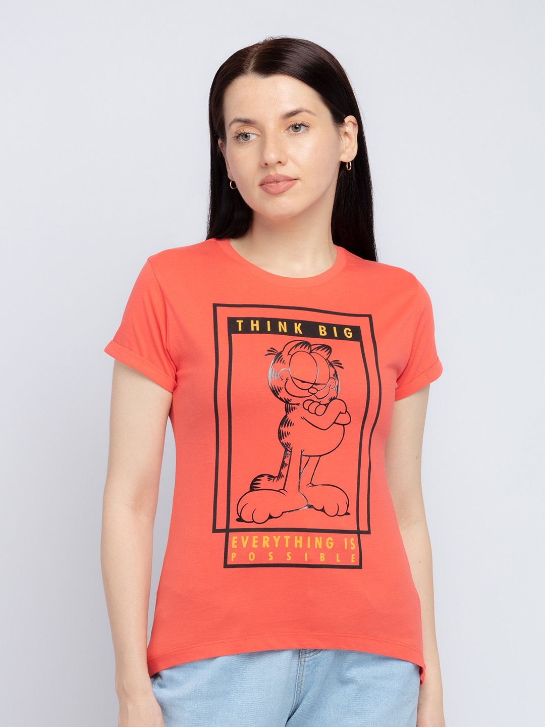 

Status Quo Women Pink Garfield Printed T-shirt