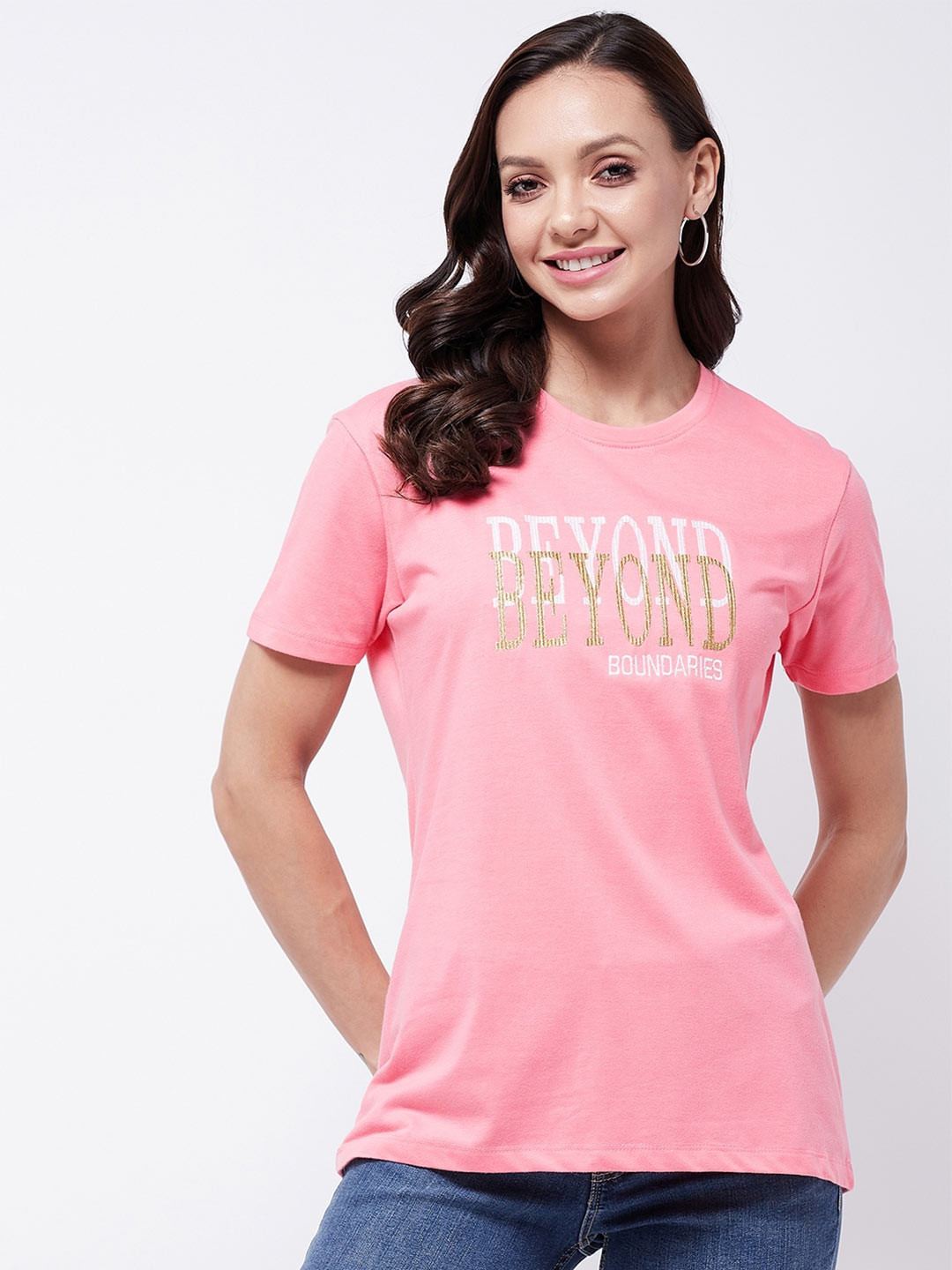 

Modeve Women Pink Typography Printed T-shirt