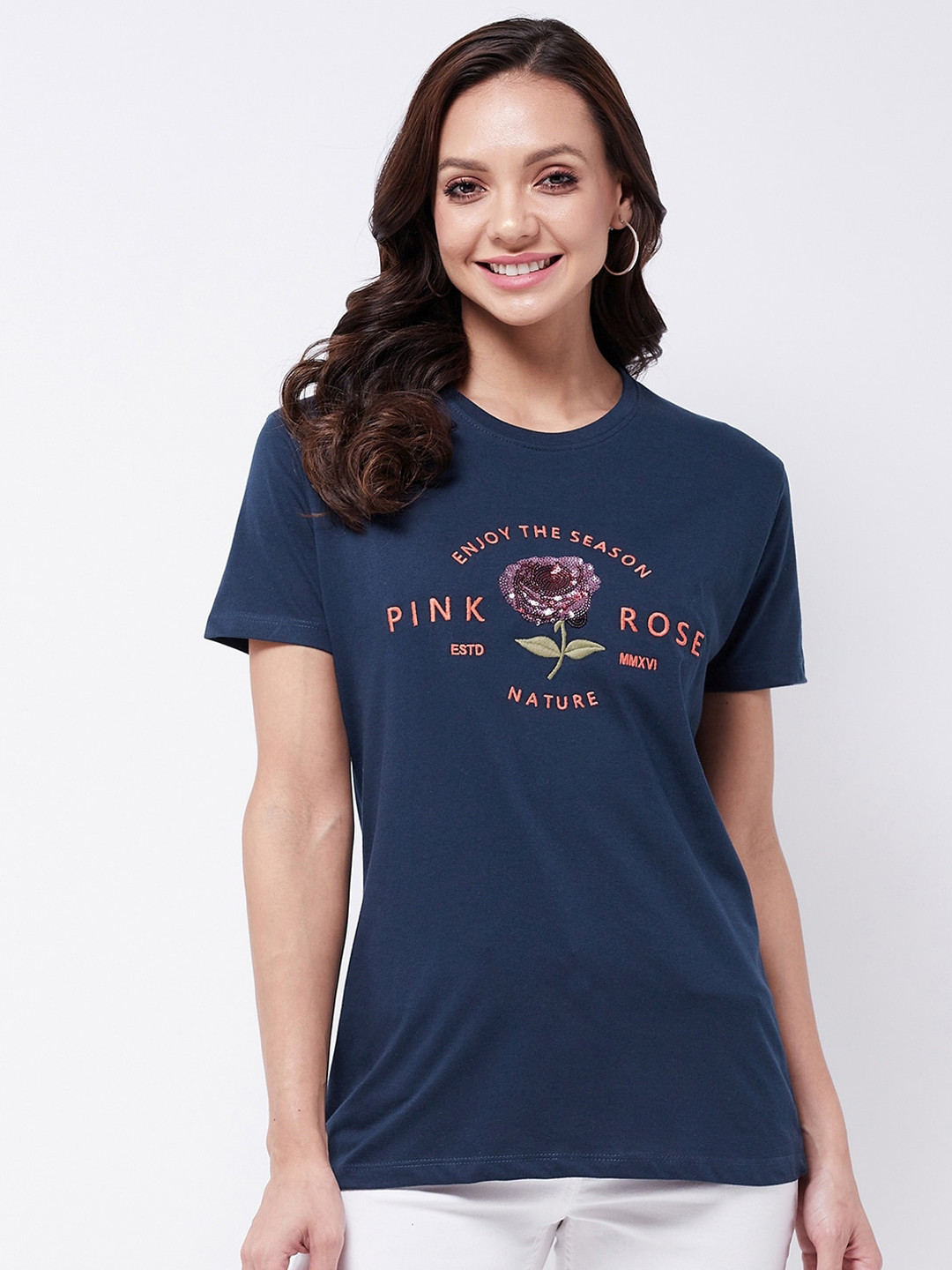 

Modeve Women Navy Blue Printed T-shirt