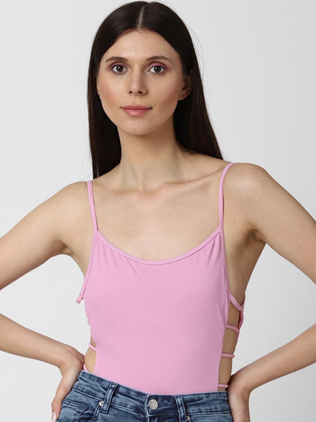 

FOREVER 21 Women Purple Solid Cutout Bodysuit