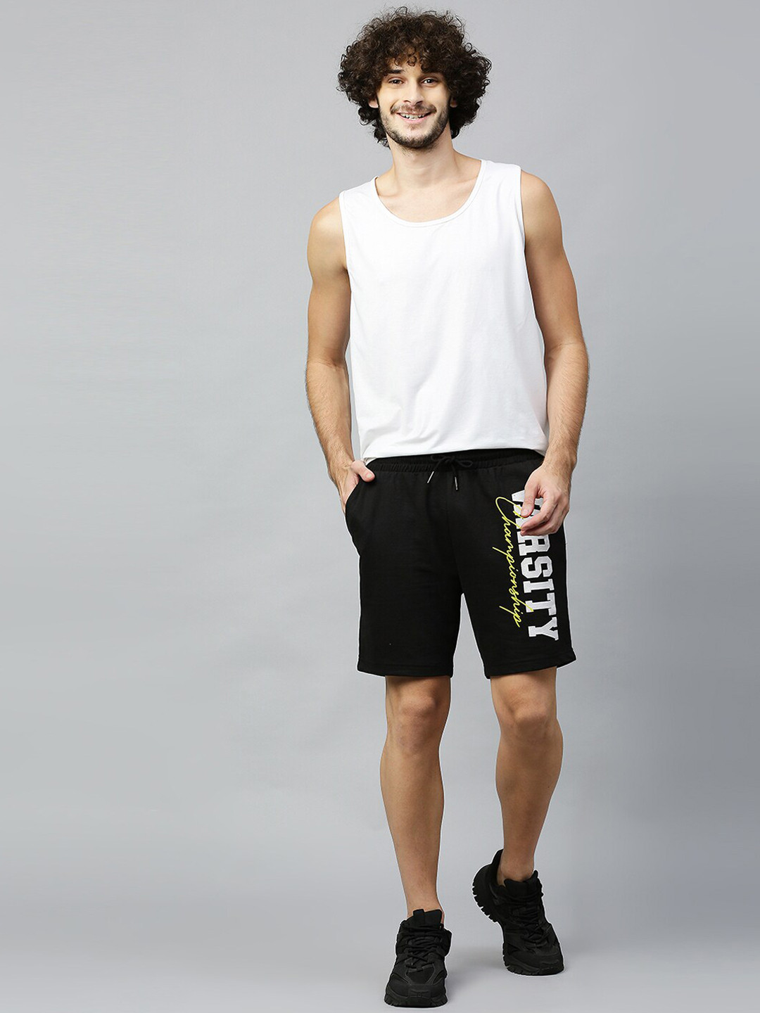 

Hubberholme Men Black Typography Printed Sports Shorts