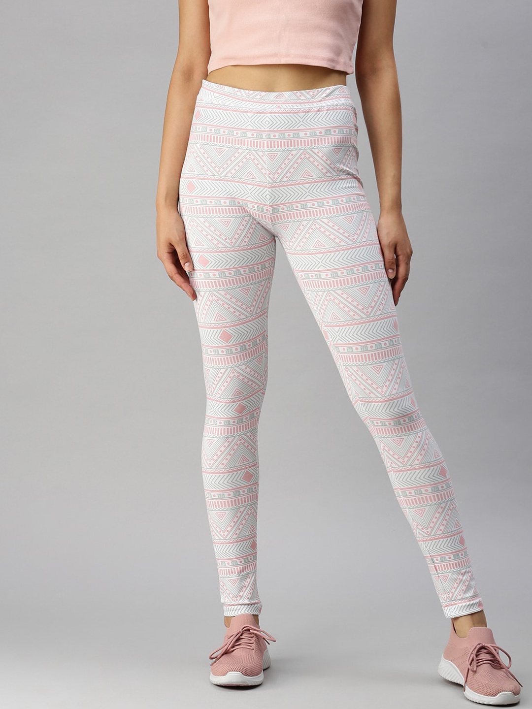 

De Moza Women White Printed Ankle-Length Leggings