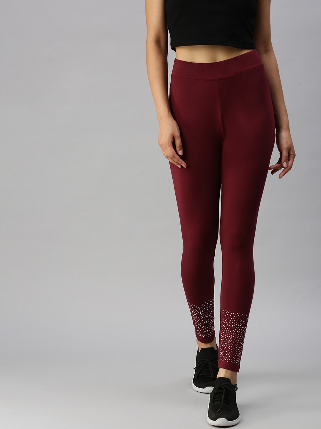 

De Moza Women Red Solid Ankle-Length Leggings