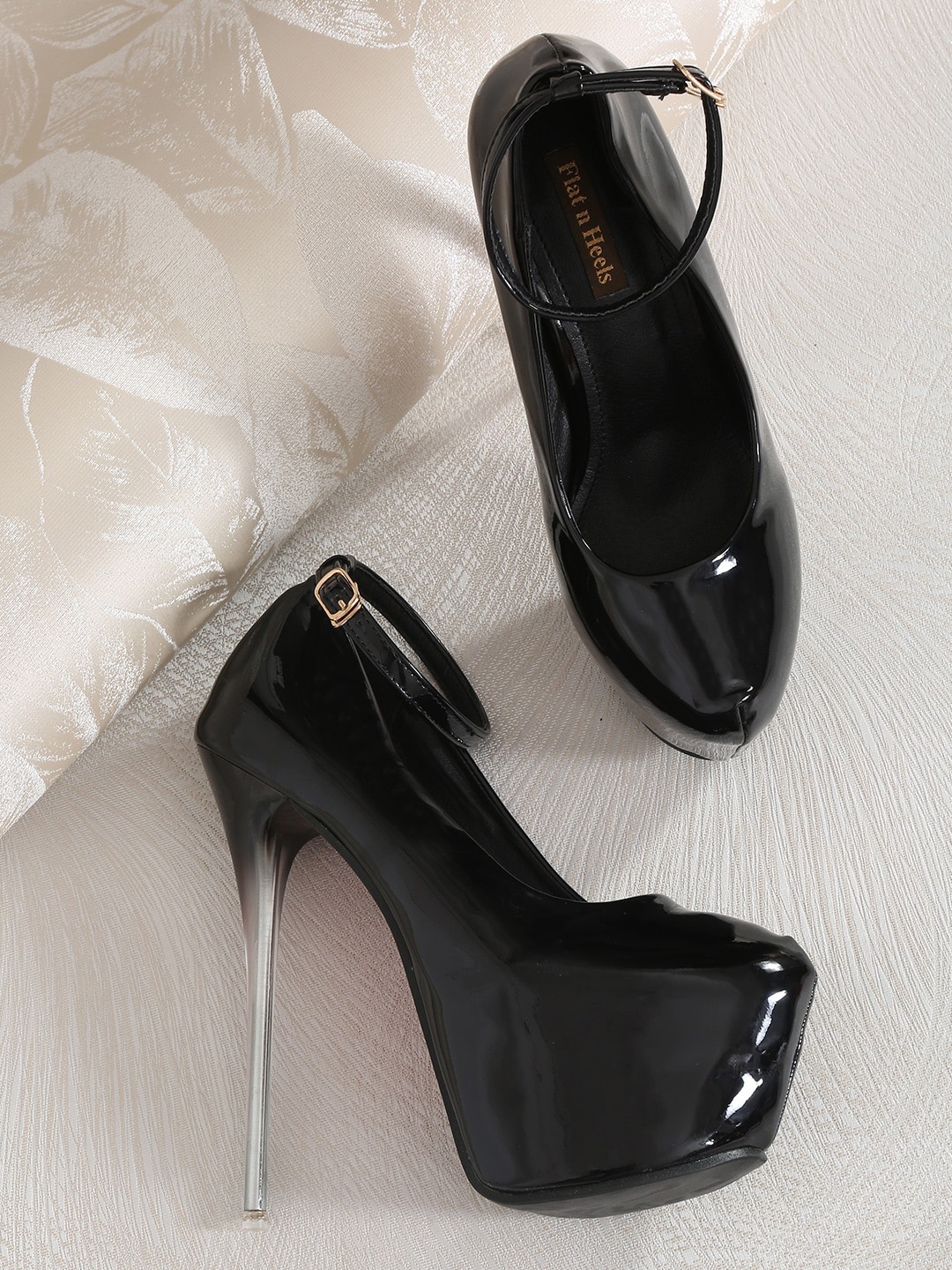 

Flat n Heels Women Black Party Sandals with Buckles