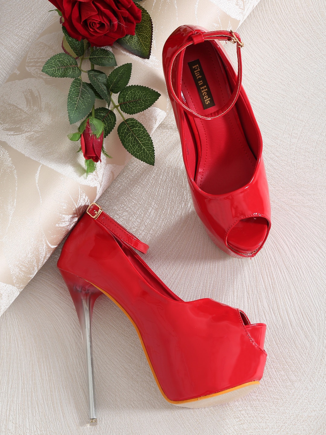 

Flat n Heels Red Stiletto Peep Toes