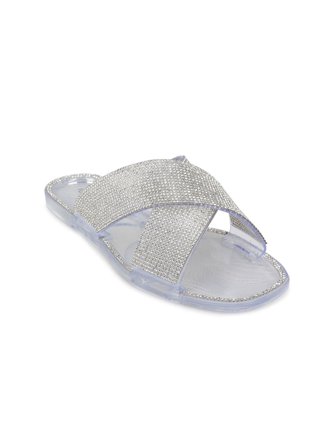 

FOREVER 21 Women Silver-Toned Textured One Toe Flats