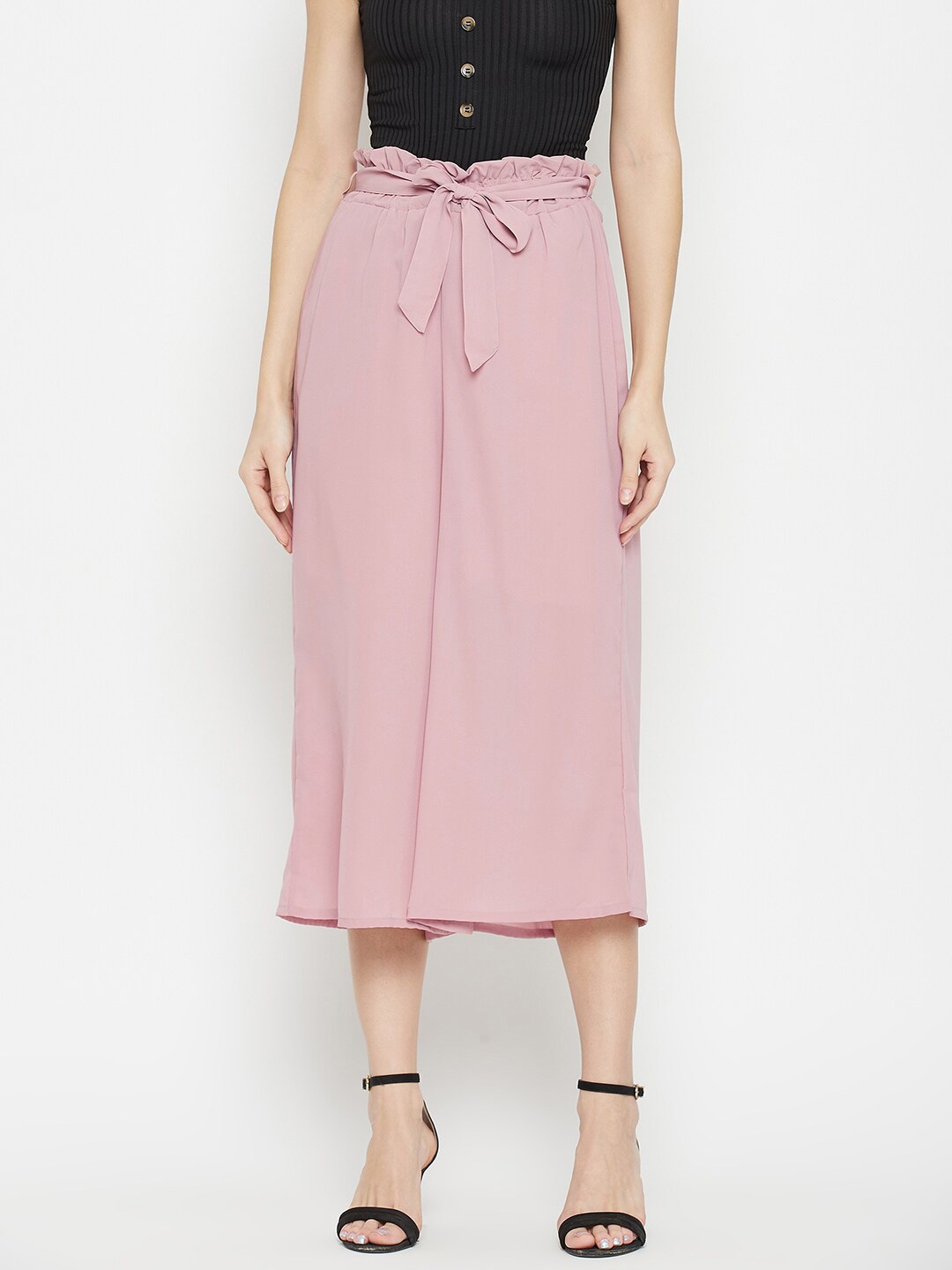 

Duke Women Pink Flared Georgette Cropped Palazzos