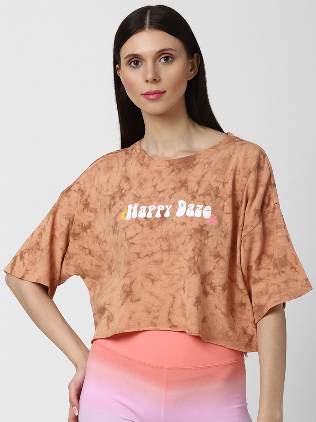 

FOREVER 21 Women Brown Printed Boxy Crop T-Shirt