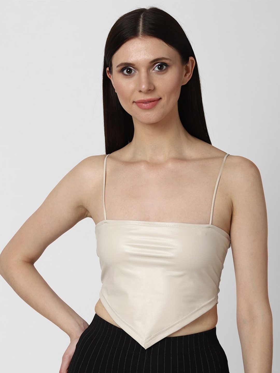 

FOREVER 21 Beige Fitted Crop Top