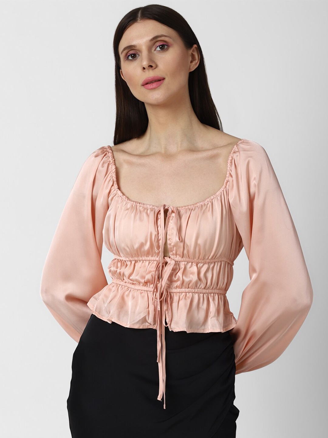 

FOREVER 21 Women Pink Cinched Waist Crop Top